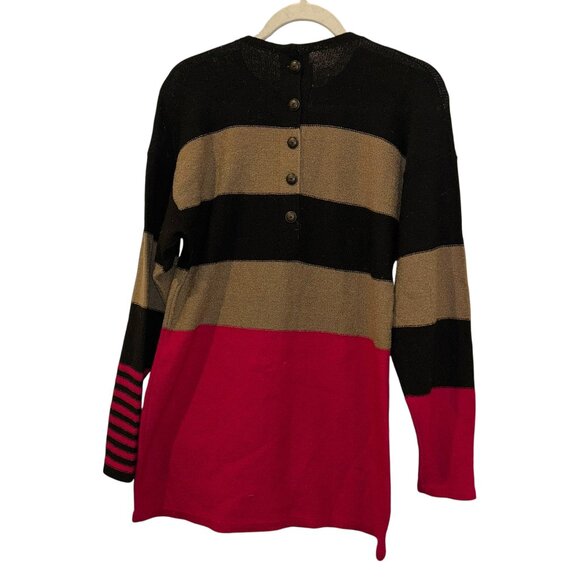 steve fabikant st john santan knit color block red black khaki sweater dress S - Picture 1 of 5